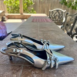 Zara Metallic Silver Pointed Heels